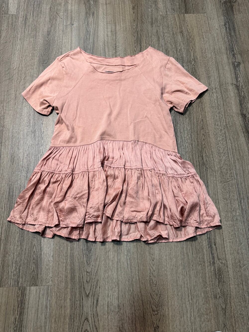 Anthropologie Women's Dusty Pink Tiered Ruffle Short Sleeve Top